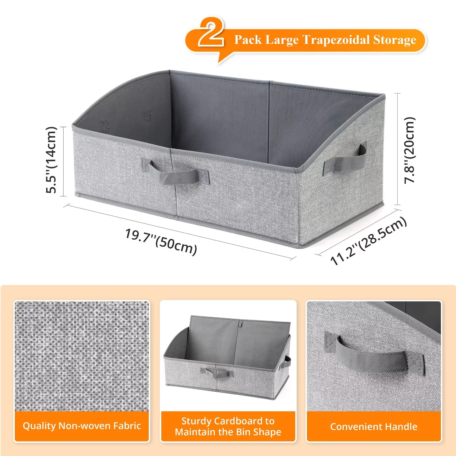 Jumpress 2 Pack Dog Toy Basket, Collapsible Dog Toy Bin with Handle, Fabric Trapezoid Dog Toy Box Storage for Pet Toys,Blankets,Clothes and Accessories (Gray)
