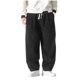 thumbnail image 2 of Pantalones largos para hombre, de ocio, de color liso, con botones, cintura elástica y cordón ajustable, de poliéster., 2 of 8