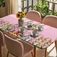 thumbnail image 3 of Happy Eatser Table Cloths for 6 Foot Rectangle Tables, Cute Bunny Colorful Eggs Rustic Flower Plants Pink Patio Waterproof Elastic Fitted Tablecloths, Washable Rectangular Table Cover for Camping, 3 of 8