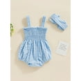 thumbnail image 5 of Elippeo Baby Girls 2Pcs Summer Outfits 3 6 12 18 Months Sleeveless Frill Smocked Strap Romper with Headband Set, 5 of 10