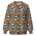 thumbnail image 2 of WERYOUNG Halloween Cardigan Sweaters For Women Pumpkin Skeleton Print Long Sleeve Button Down Sweater Daily Wear Relaxed Fit Fall Tops For Women,Size L, 2 of 4