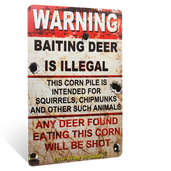 Funny Baiting Deer Illegal Warning Metal Sign Hunting Cabin Lake House Home Bar Wall Decor