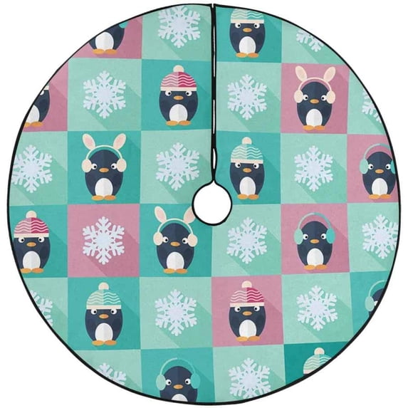 FMSHPON PenguinsSnowflake Xmas Christmas Tree Skirt Stand Mat for Holiday Party Decoration Indoor Outdoor 48 inches