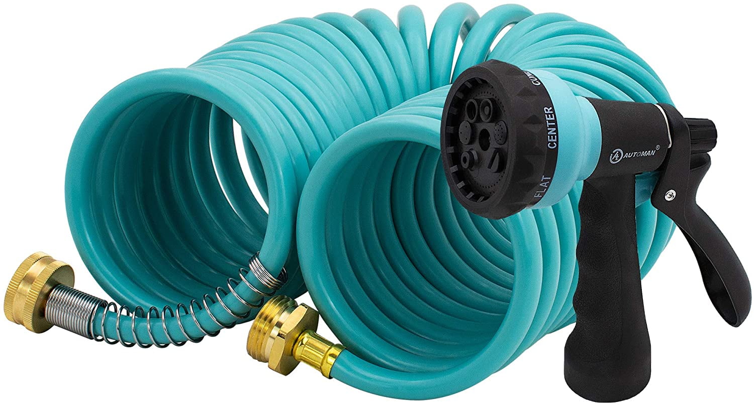 Garden-Water-Hose-Recoil,EVA 25ft/50ft Curly Water Hose with Brass Connectors 