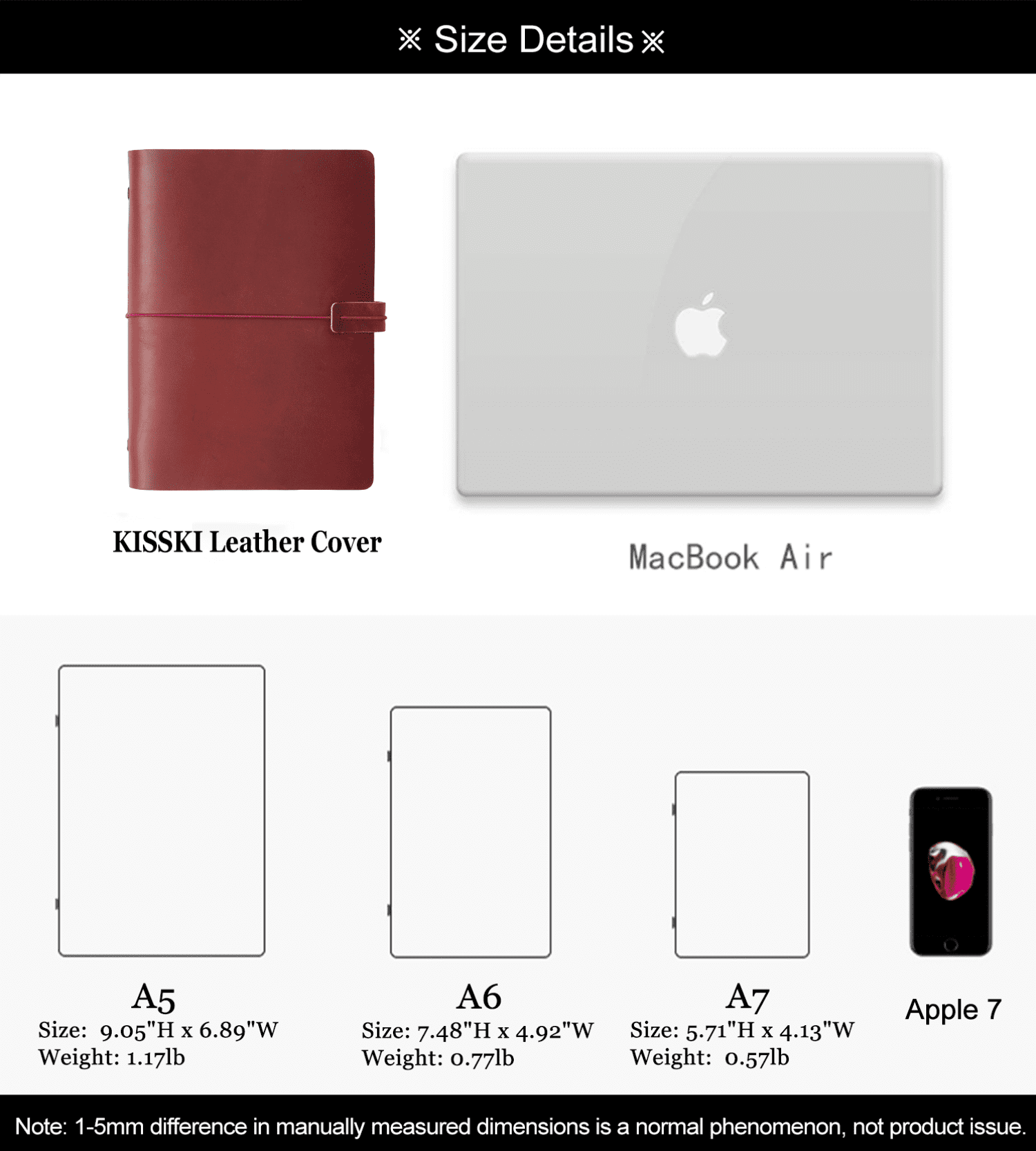 KISSKI·H Olvido A7 Leather Binder Travelers Notebook, 6 Ring