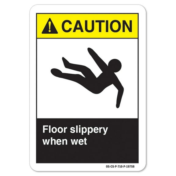 ANSI Caution Sign - Floor Slippery When Wet | Plastic Sign | Protect Your Business, Work Site, Warehouse & Shop Area osha safety sign |  Made in the USA