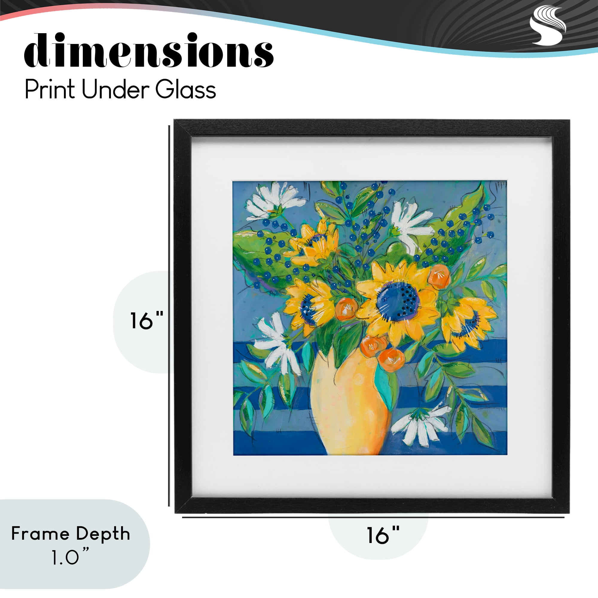 Stupell Industries Floral Bursts Among The Blue Black Framed Print Under Glass, design by Krinlox