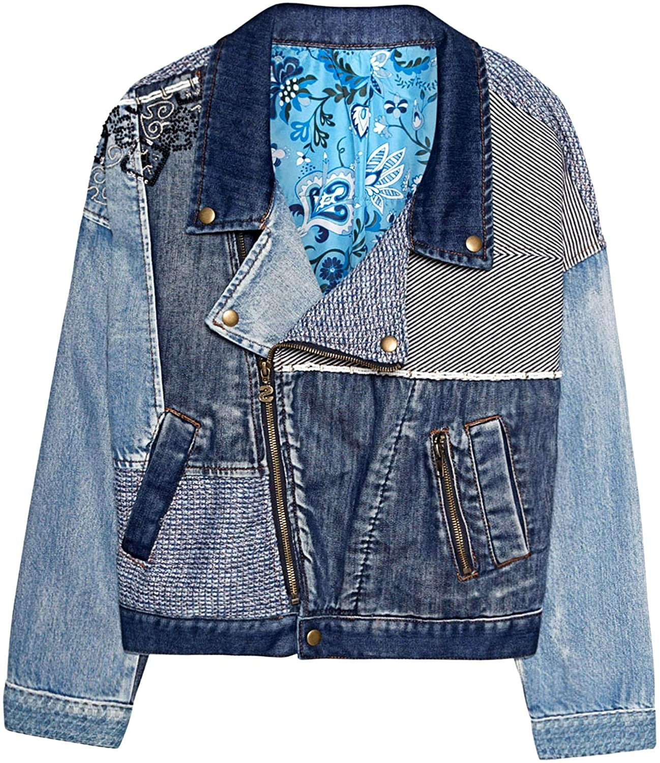 Desigual Desigual Women's Emi Patchwork Denim Jacket , Blue, 38