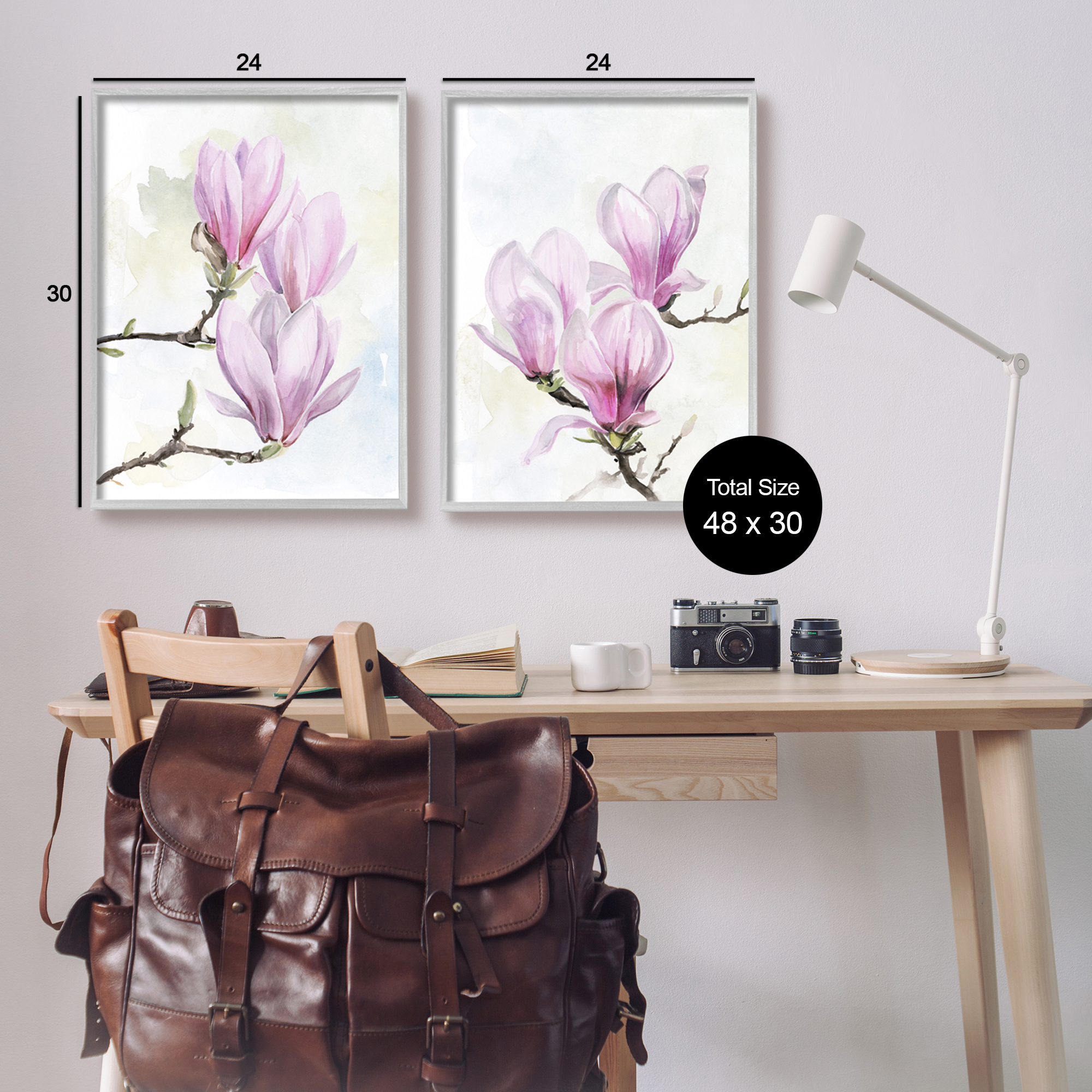 Stupell Pink Magnolia Flower Blossoms Botanical & Floral Painting Gray Framed Art Print Wall Art, Set of 2