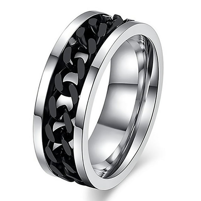 HEVIRGO Punk Hommes Femmes Unisexe Chaîne en Acier Inoxydable Incrusté Bague Anneau Bijoux Cadeau
