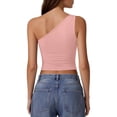 thumbnail image 4 of Lumtrix One Shoulder Going Out Tank Tops for Women Trendy 2026 Summer Y2K Crop Pleated Tee Sleeveless Slim Fitted Spring Fashion Shirts Pink L, 4 of 4