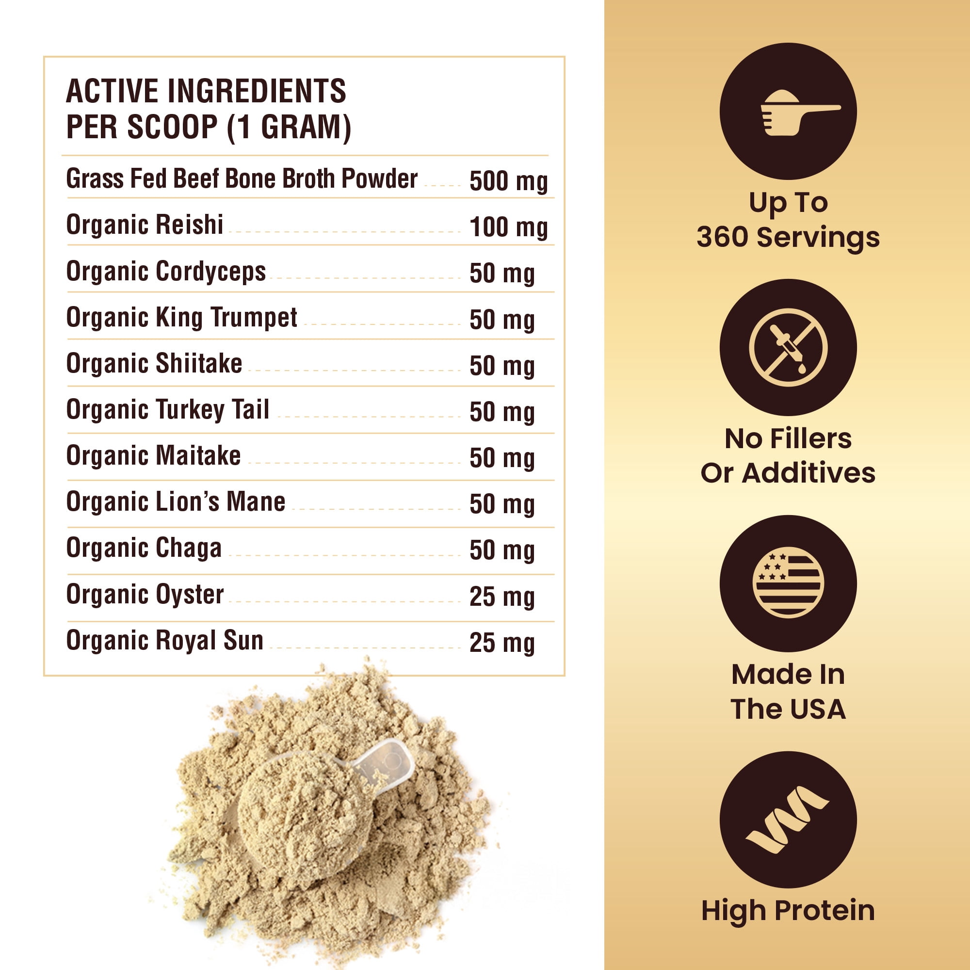Beef Bone Broth for Dogs - High Protein Powder with Ten Organic Mushrooms & Collagen - Immune, Joint, Digestion & Cognitive Support - Tasty Dog Food Topper - Natural Hydration Booster