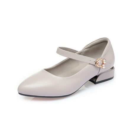 

Fangasis Ladies Fashion Chunky Block Heel Pumps Work Pointed Toe Lightweight Non Slip Ankle Strap Mary Jane Gray-Low Heel 8