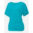 thumbnail image 2 of Women's Short Sleeve Shirts Solid Color Boat Neck Tops V Neck Shirts for Women Dolman Top with Side Shirring Detail, 2 of 5