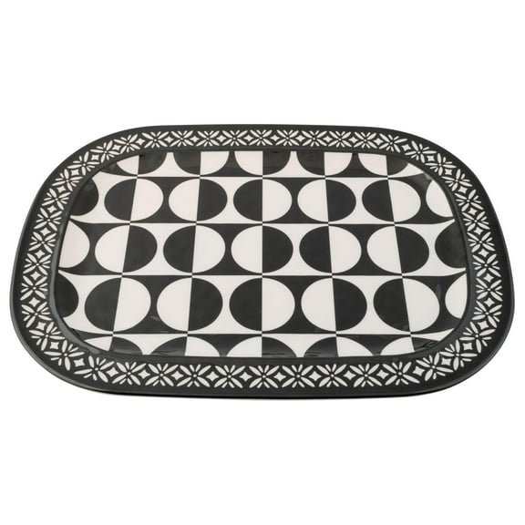 Karma, Large Rectangular Melamine Serving Tray 17.5" L x 12.5" W, Decorative Serving Platter for Living Room Dining Table Entryway, Retro Dot