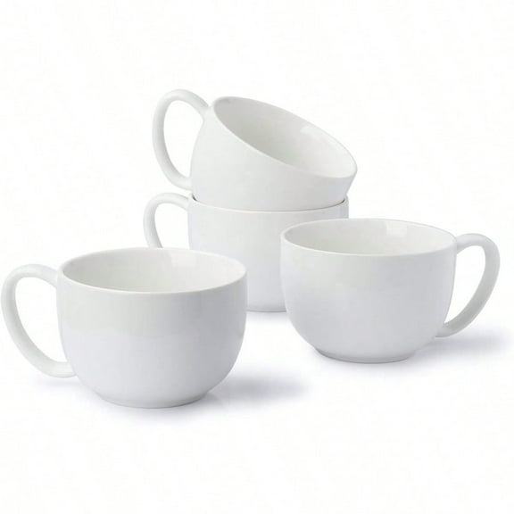 Porcelain 22oz Large Coffee Mugs Set of 4 Large Soup Mug with Handles Perfect for Coffee Tea Hot Chocolate Microwave Safe White