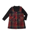 thumbnail image 2 of AUNVITO Girls Winter Warm Tweed Layered Dress Set 1-10Y Plaid Sleeveless Jumper + Solid Long Sleeve Top 2PC Outfit, 2 of 8