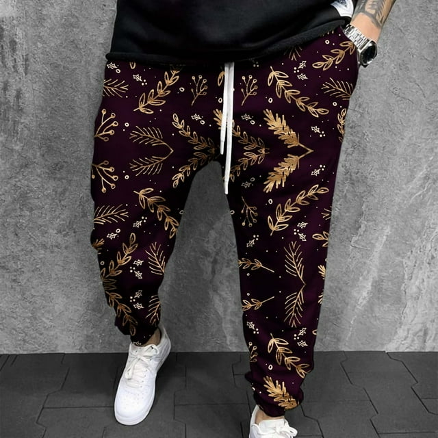 JUNWELL Mens Sweatpants Drawstring Snowflake Graphic Funny Jogger Pant Christmas Running Workout Trouser Holiday Slim Fit Pants