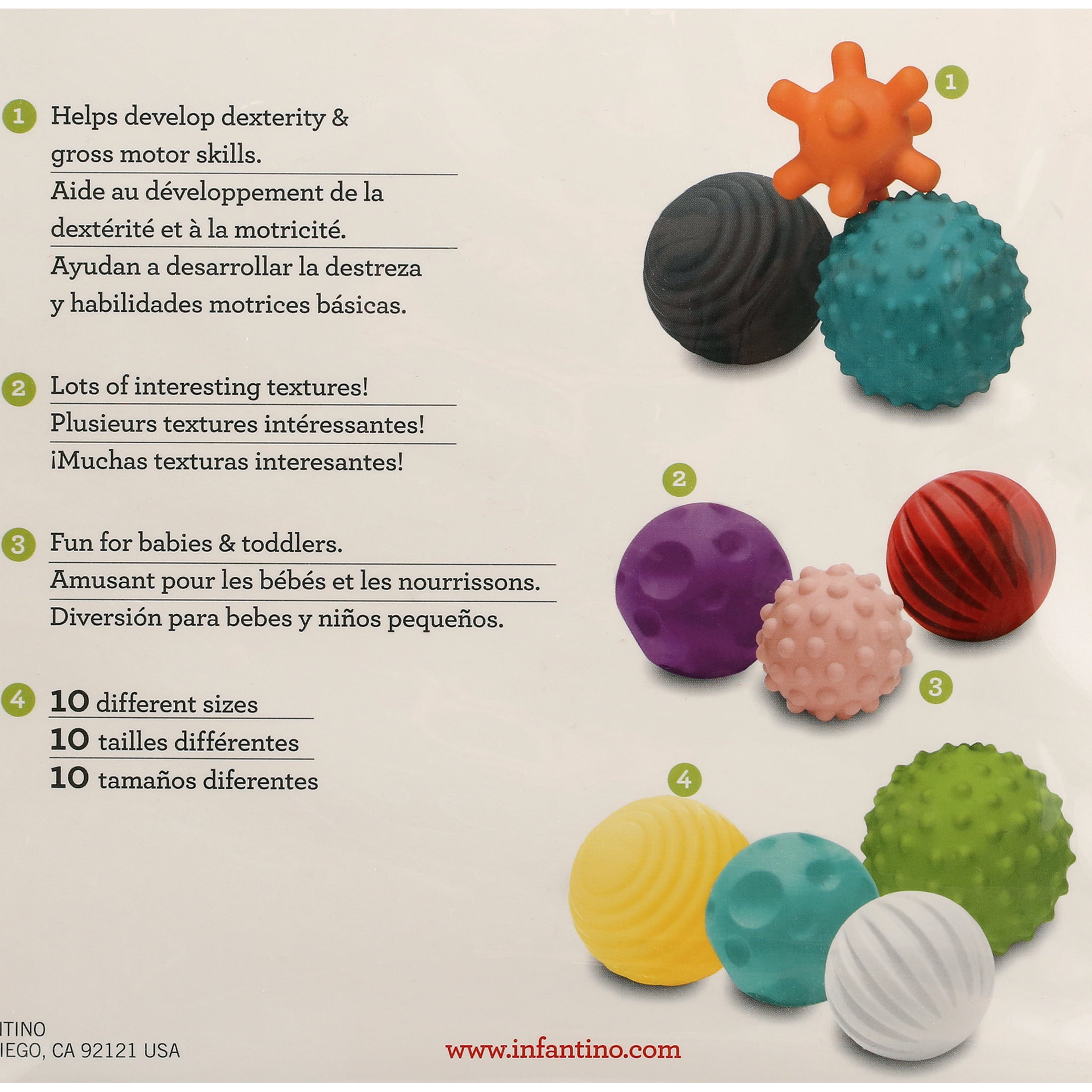 Infantino Textured Plastic Multi-Ball Set, 6-12 Months, Multicolor, 10-Piece