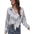 thumbnail image 4 of Innerwin Tops Lapel Neck Women Shirts Work Button Down Single Breasted Blouse Gray M, 4 of 7