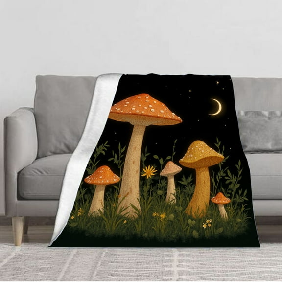 Cozy Soft Flannel Blanket - Durable Warm Throw for Sofa Travel & Bed - Elegant Mushroom Pattern Design