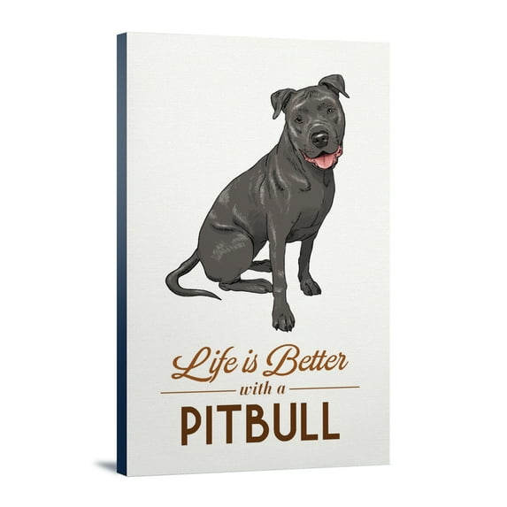 Pitbull, Gray, Life is Better, White Background, (12x18 Wrapped Canvas, Wall Decor, Artwork)
