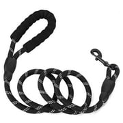 5ft 1/2in Strong BLACK Dog Leash for Large Dogs & Medium Size Dogs - Highly Reflective Heavy Duty Dog Rope Leash with Soft Padded Anti-Slip Handle- for 18-120 lbs Dogs