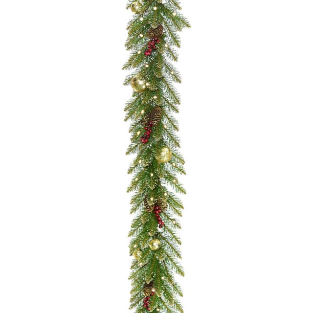 Guirnalda Navideña Camden Nevado 9 pies Decorada con 50 Luces LED Claras Interior Exterior National Tree Company PECD3-300-9B-S