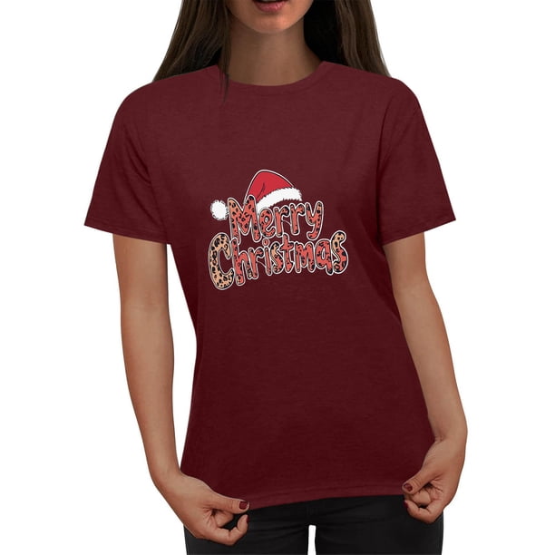 Puntoco Blusa informal de cuello redondo con estampado navideño para mujer