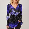 thumbnail image 1 of Tops para mujer, camiseta de talla grande con cuello en V y cremallera, Camiseta con estampado de mariposa de manga larga, Jersey informal, Tops para mujer 2021, 1 of 5