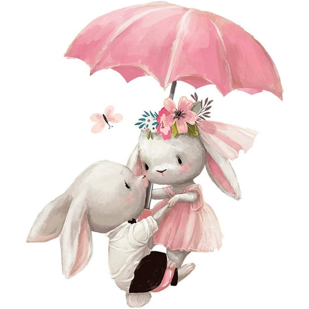 Paraguas Conejo lindo Decoración Dibujos animados Pegatinas de pared Murales Arte DIY Carteles Peel Stick Art Tatuajes de pared para niños y decoración de la habitación de la guardería ShuxiuWang 8390605840098
