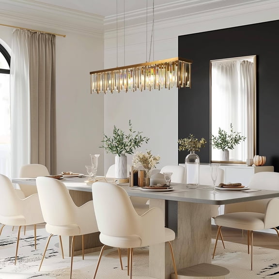 LNC Athean 7-Lights 41.3" Luxury and Glam Crystal Rectangle Island Lights,Gold