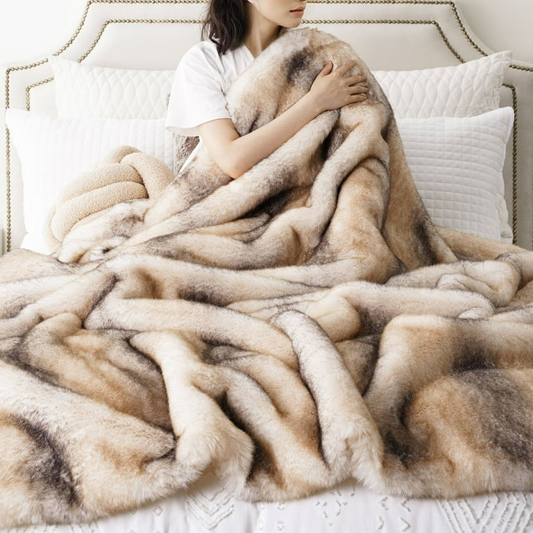 Battilo Yellow Faux Fur Blanket,Cozy Mink Faux Fur Throws for