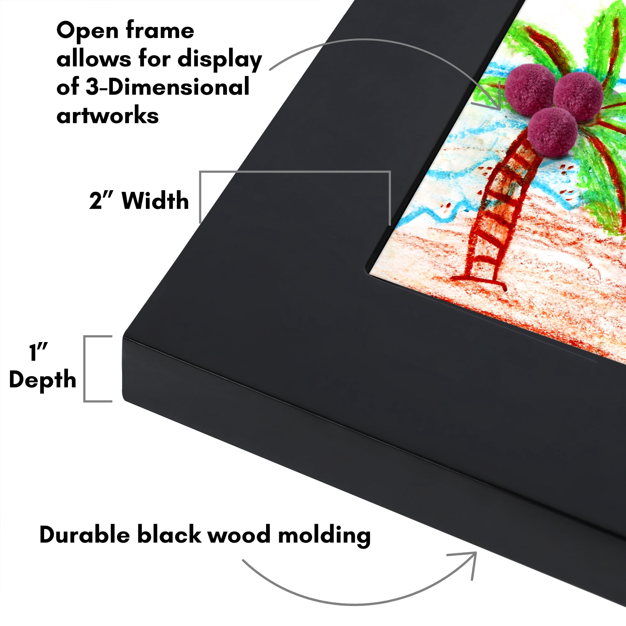 Americanflat 8.5x11 Kids Art Frame Holds Holds 25 Artworks Slide Artworks per Slot Two Openings Storage - Black