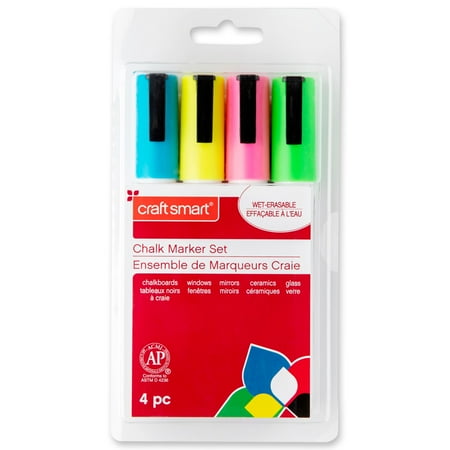 UPC: 0886946141614 | Fluorescent Chalk Marker Set by Craft Smart – Erasable Dust Free Chalk Pens for Chalkboards  Windows  Blackboards  and Glass – 1 Pack