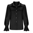 thumbnail image 6 of ICHUANYI Womens Long Sleeve Button Down Cardigan Shirt with Puff Sleeve, Loose Fit Casual Collared Tops, 6 of 8