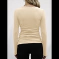 thumbnail image 4 of Camisetas Básicas Ajustadas Informales de Cuello Redondo y Larga Acanaladas para Mujer Beige Marrón XXL, 4 of 6