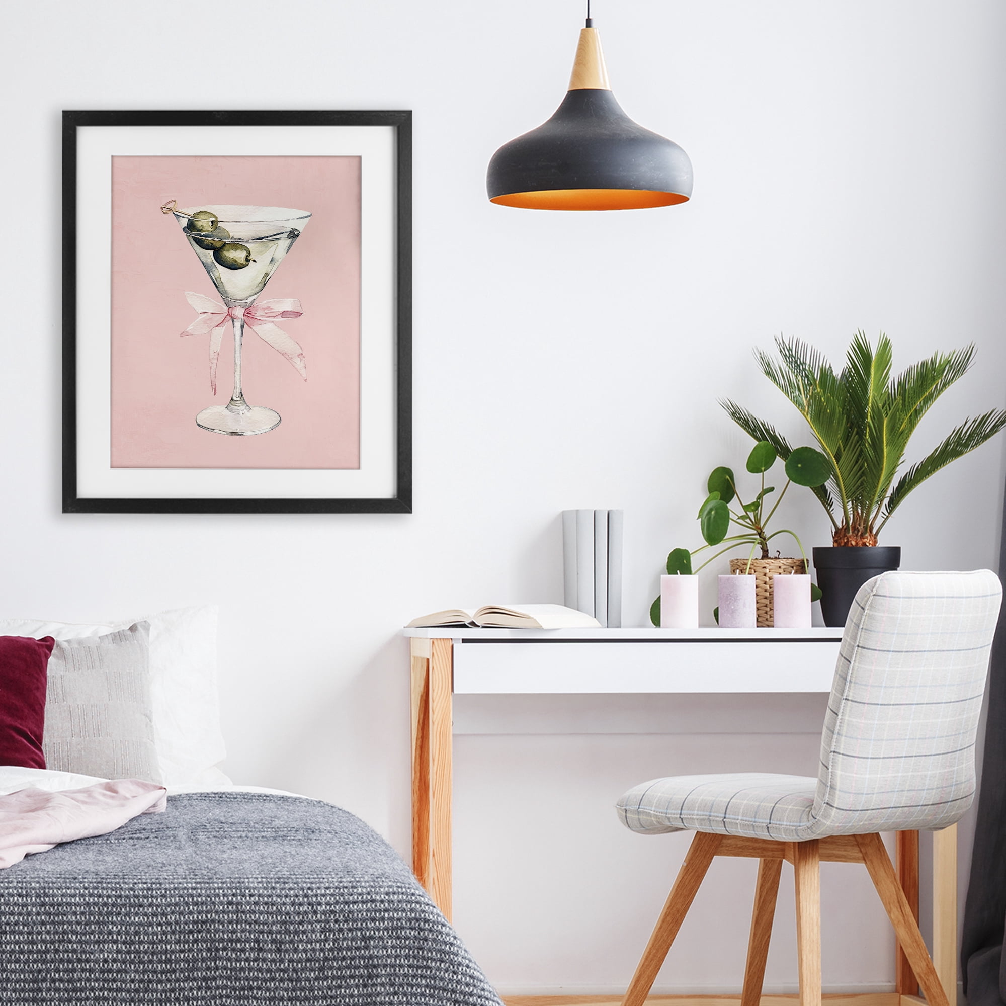 Stupell Industries Martini with Pink Bow Black Framed Print Under Glass, design by Kim Allen