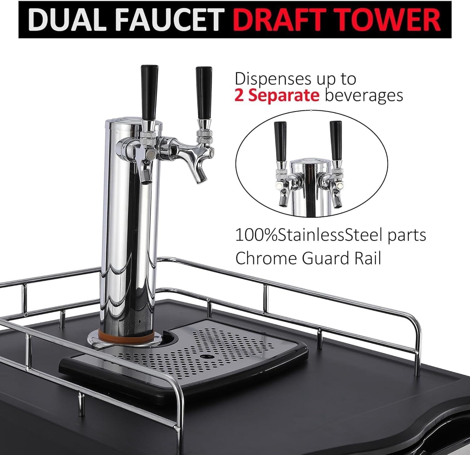 Beer Kegerator 61 Cubic Feet Dual Tap Draft Beer Dispenser With Fan Cooling Auto Defrost Full Size Keg Refrigerator With Shelves Stainless Steel Finish Temperature Control 170L For Home And Parties