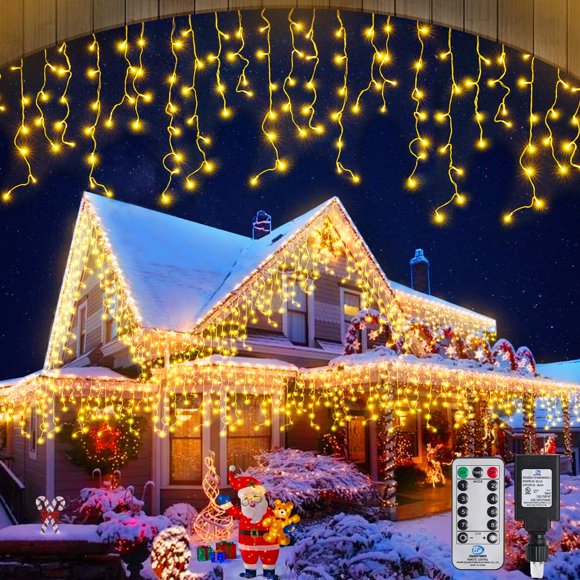 Luces de Carámbano de Navidad YiYLunneo 1008 LED 30 m 8 Modos Blanco Cálido