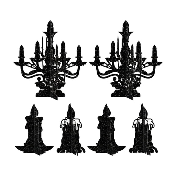 6Pcs Halloween Candelabra Decorations 3D Black Paper Candle Holders Silhouette Prop Hanging Chandelier Garland Decoration for Halloween Centerpiece Table Settings Wall Hangings Decor Party Supplies