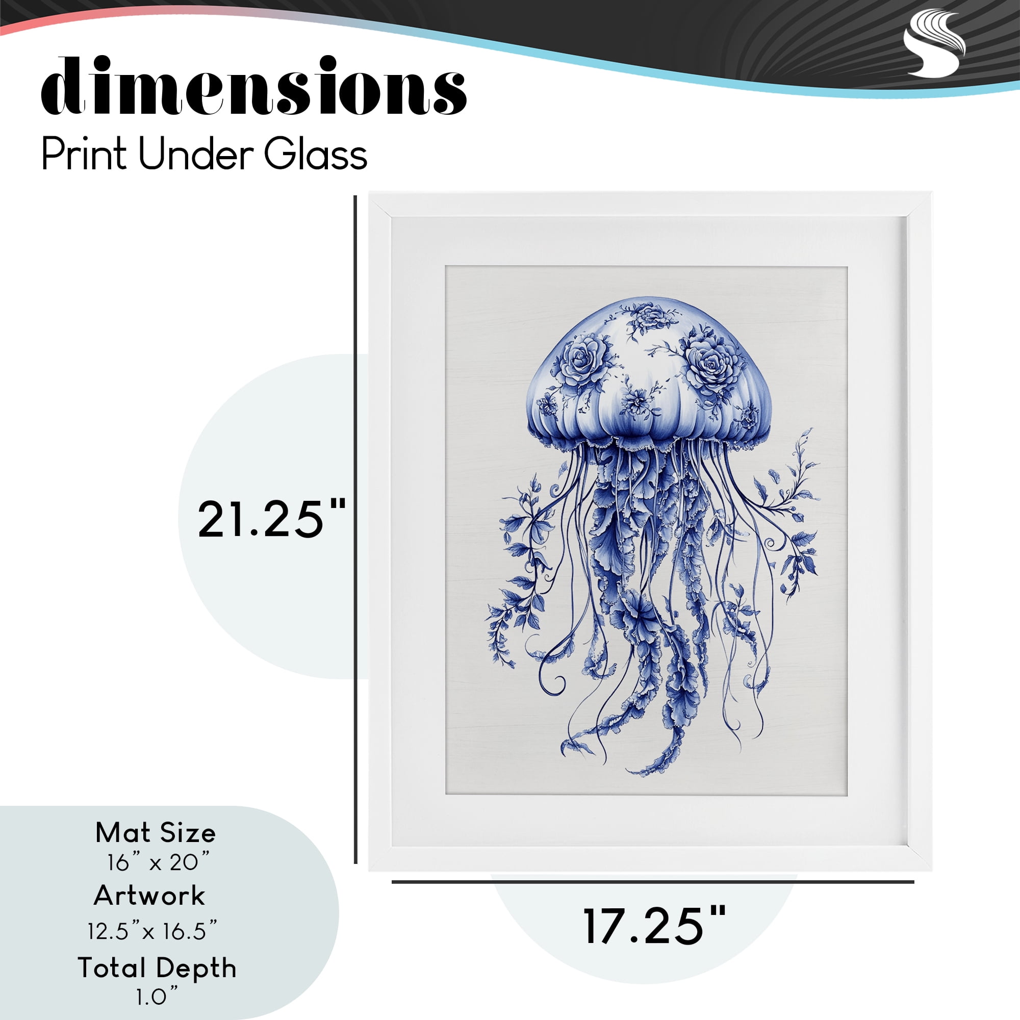 Funky Toile Jellyfish White Framed Print Under Glass, design by Lettered and Lined