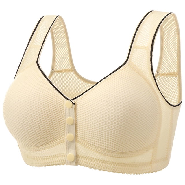 Front-Clasp Bra for Women, Mesh Ventilated Thin Design Without Underwire, Soft Stretch Nylon Fabric, Comfortable Everyday Wear, Light Support, Breathable Cup Lining