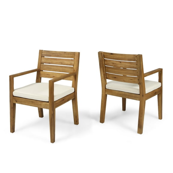 GDF Studio Arely Outdoor Acacia Wood Dining Chairs, Set of 2, Sandblast Natural and Beige