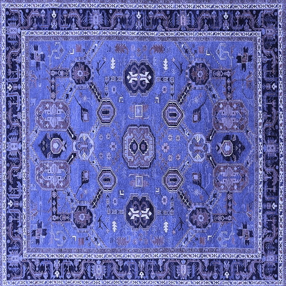 Ahgly Company Machine Washable Indoor Square Oriental Blue Traditional Area Rugs, 4' Square