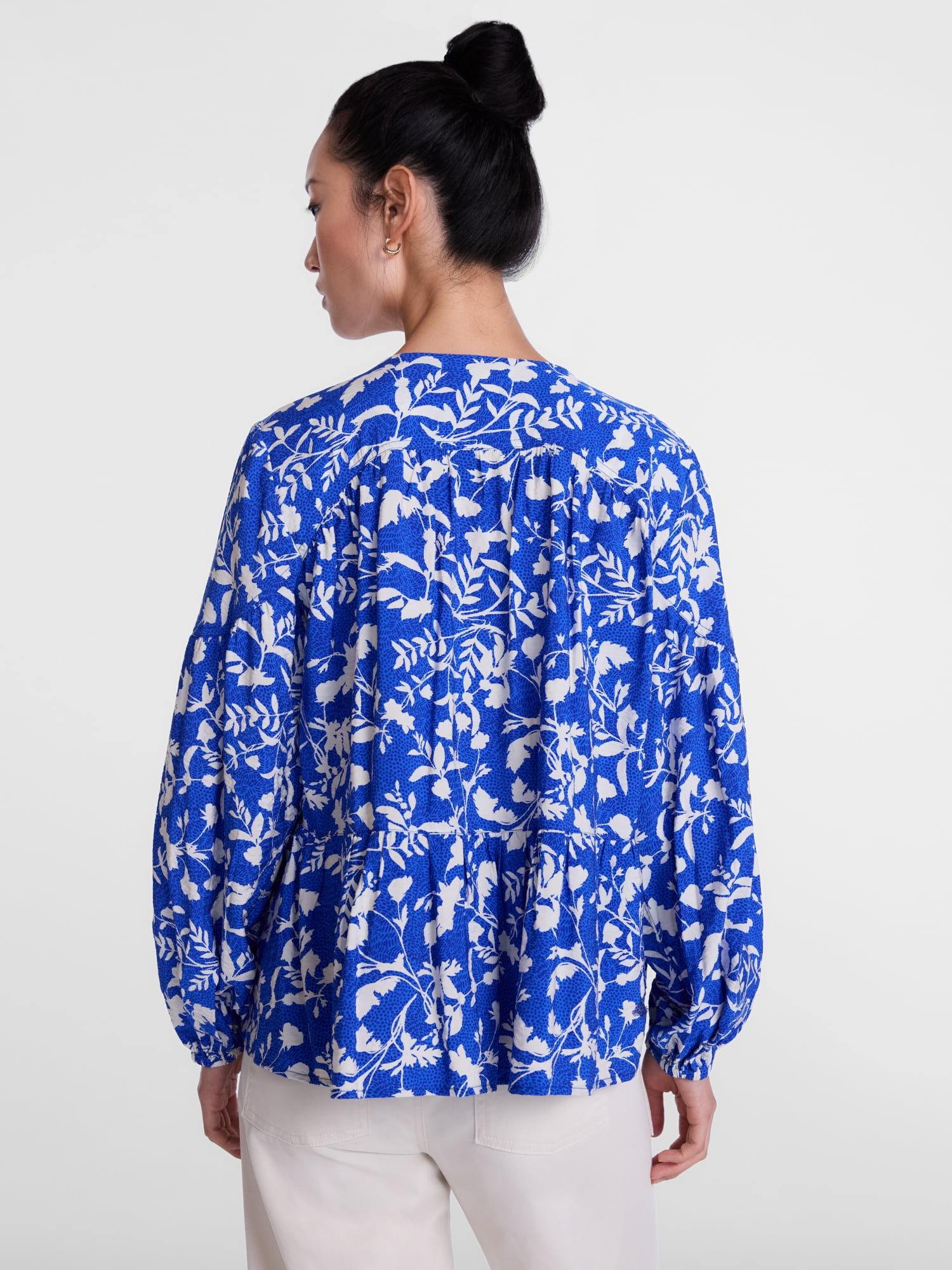 Scenario Women's and Women's Plus Gathered Yoke Blouse with Long Sleeves, Sizes XS-4X