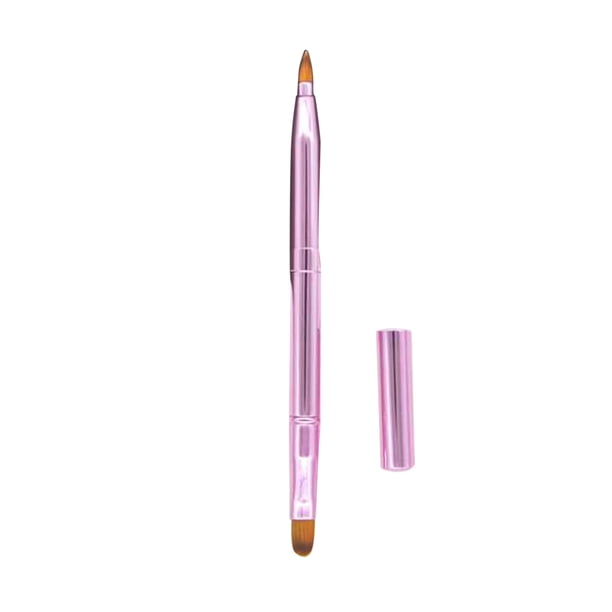 Brocha de maquillaje metálica telescópica de doble cabezal para labios con tapa. Brocha portátil para labios. Herramienta de maquillaje.