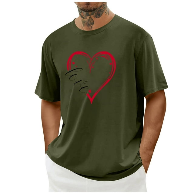 Ceisia Men's Casual Heart-Printed Short Sleeve Crew Neck Gift T-Shirt