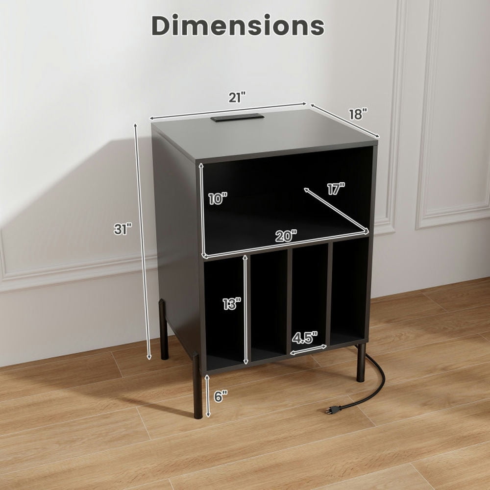 Finihen Record Player Stand, Turntable Stand, Record Player Stand with Record Storage Shelf and Charging Station, for Living Room, Bedroom, Black Finihen Record Player Stand, Turntable Stand, Record Player Stand with Record Storage Shelf and Charging Station, for Living Room, Bedroom, Black