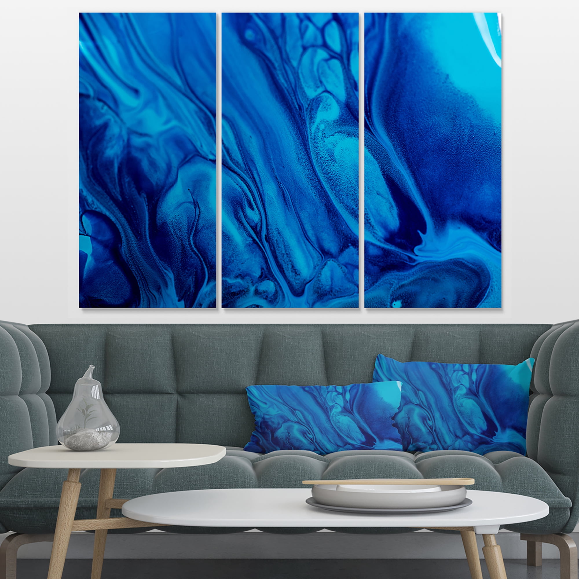 Designart 'Dark Blue Abstract Acrylic Paint Mix ' Abstract Art on Canvas